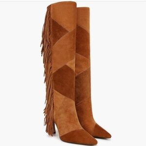 Sam Edelman Ellis Fringe Knee High Suede Patchwork Boot Brown Multi SZ 9.5